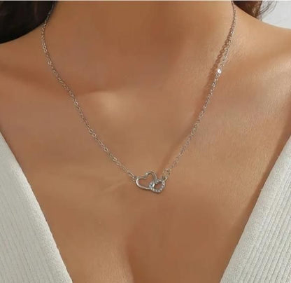 Women's Dual Heart Pendant with Chain Micro Plating